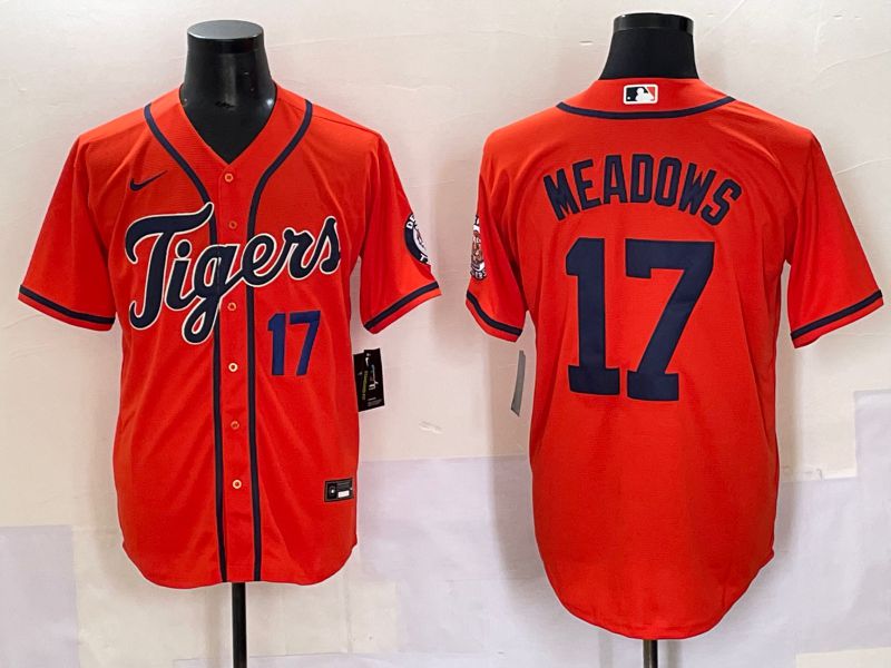 Men 2025 Detroit Tigers #17 Meadows Orange Game Nike MLB Jersey style 2